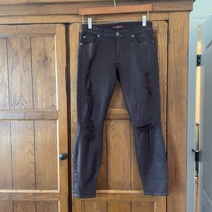 7 For All ManKind soft leather ripped skinny jeans! Red. Rips. Super soft.